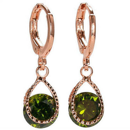 Polish Style: Gold,Diamond Color: Black - Diamond Drops Colorful Hoop Earrings In Rose Gold And Sil K290-20678408133