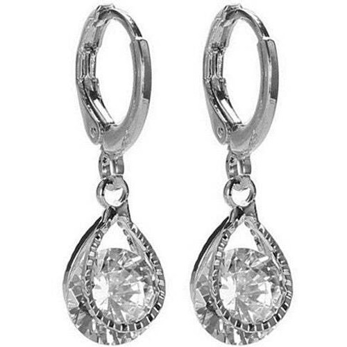 Polish Style: Silver,Diamond Color: Amber - Diamond Drops Colorful Hoop Earrings In Rose Gold And S K290-20678408709