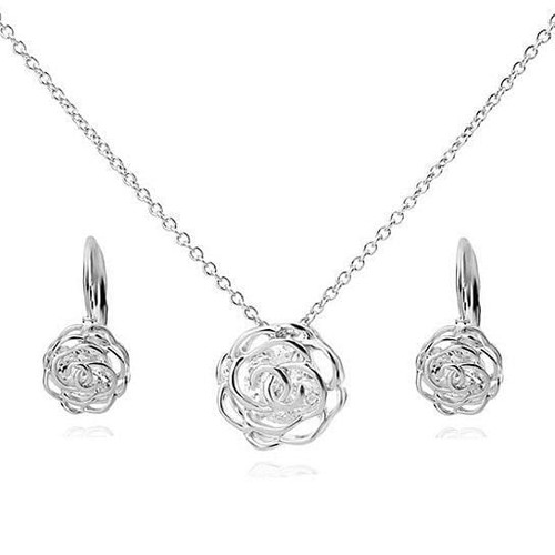 Color Style: Silver - Rose Is A Rose Pendant And Chain 18kt Rose With 2ct CZ Bonus Free Earrings In K290-13534232018979