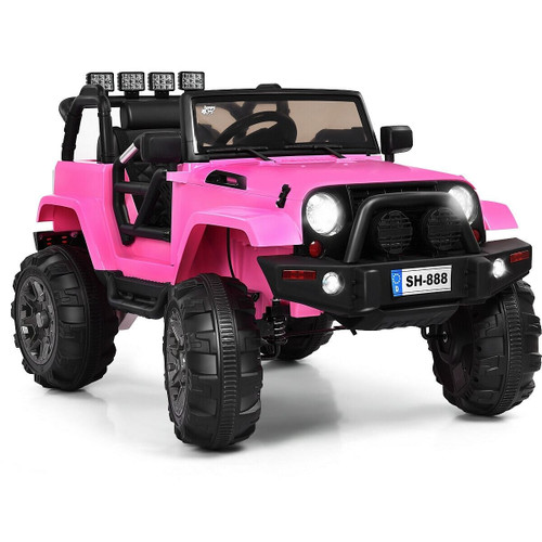 12V Kids Remote Control Riding Truck Car with LED Lights-Pink - Color: Pink D681-TY327440PI+