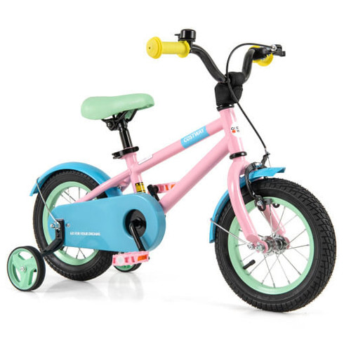 Kids Bike with Adjustable Handlebar and Saddle Pink-12 Inches - Color: Pink - Size: 12 inches D681-TS10177PI-12