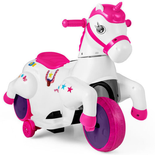 12V Unicorn Ride on Toy with Training Wheels and Horse Riding Mode-Rose Red - Color: Rose Red D681-TQ10241US-MH