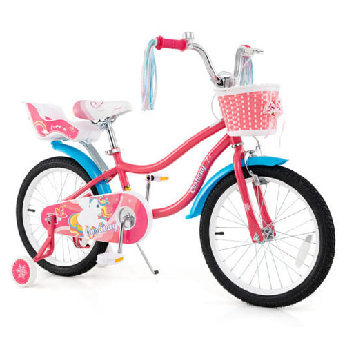 18 Inch Girls Bike for 3-5 Years Old Kids Bike with Doll Seat and Training Wheels - Color: Pink - S D681-TS10188PI-18