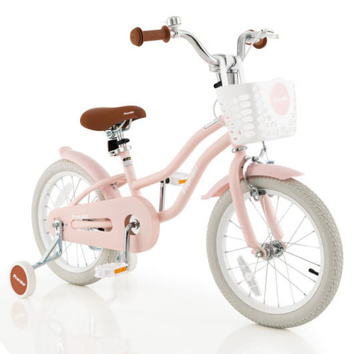 16 Inch Kids Bike with Front Handbrake and 2 Training Wheels-Pink - Color: Pink - Size: 16 inches D681-TS10086PI-16