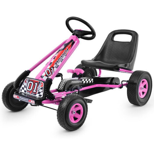 4 Wheels Kids Ride On Pedal Powered Bike Go Kart Racer Car Outdoor Play Toy-Pink - Color: Pink D681-TY283250PI