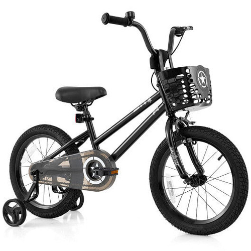 16 Inch Kids Bike with Basket and Training Wheels for Children Aged 4-7 Years Old - Color: Black -  D681-TS10230DK-16