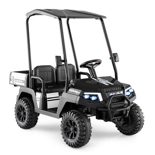 24V Kids Golf Cart 4WD 2-Seater Ride on Car with Storage Trunk and Horn-Black - Color: Black D681-TQ10359US-DK