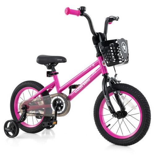 14 Inch Kids Bike Adjustable Bicycle with Front Basket for Children Aged 4-5 Years Old - Color: Pin D681-TS10230PI-14