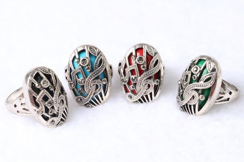 Color: RED,Size: 9 - Vintage Style Musical Note Natural Stone Ring K290-44088246894865