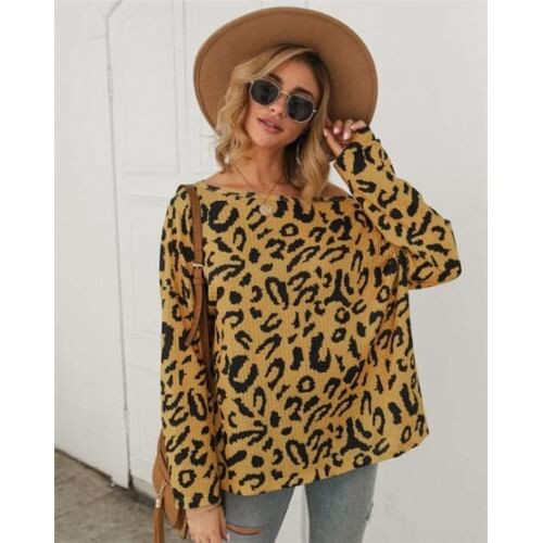 Long Sleeves Casual Style Leopard Prints Winter High Fashion Women Shirt/ Top - Yellow A392-fast0118