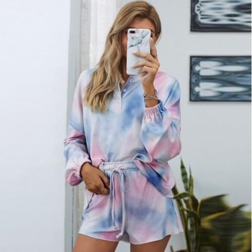 U.S. Fashion Dyed Printing Women Homewear/ Pajamas Suit - Pinky Blue A392-fast0207