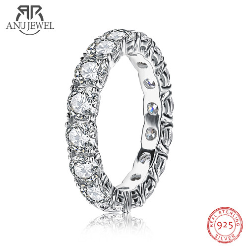 AnuJewel  4mm D Color Moissanite Eternity Band Ring 925 Sterling Silver Wedding Rings For Women Jew F640-3256804152730193