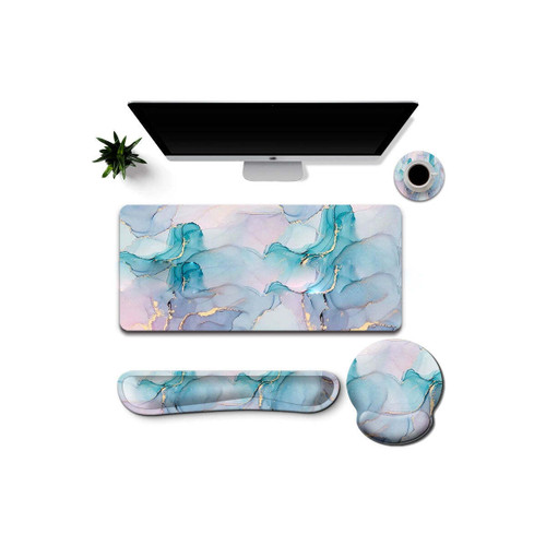 Color: TRUE TURQUOISE - Work And Play 4 In 1 Matching Quartz Swirl Print With Golden Veining Desk S K290-51245664370961