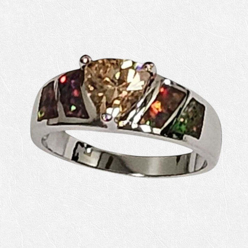 Color: CHAMPAGNE RED,Size: Ring Size - 9 - Opal Love Silver Rings With CZ In 5 Colors K290-51525530452241