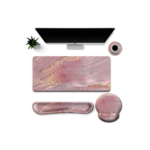 Color: PINK RIVEARA - Work And Play 4 In 1 Matching Quartz Swirl Print With Golden Veining Desk Set K290-51261360636177