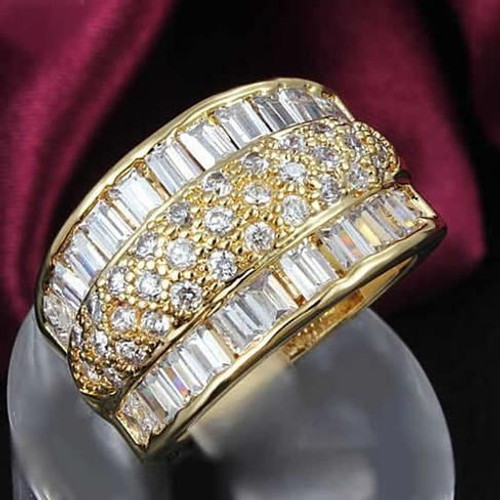 Color: Gold Plated,Size: 6 - Regal Baguette And CZ Statement Band Ring K290-1250715744