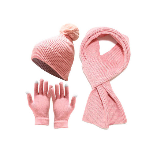 Color: PINK - Cozy Winter 3 In 1 Scarf, Beany And Gloves Set K290-50281284075793