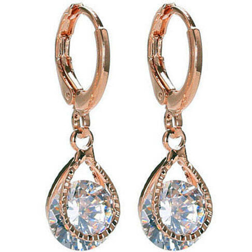 Polish Style: Gold,Diamond Color: Red - Diamond Drops Colorful Hoop Earrings In Rose Gold And Silve K290-20678408069