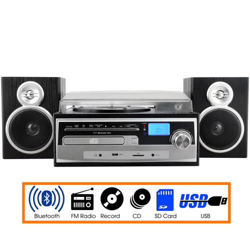 Trexonic 3-Speed Vinyl Turntable Home Stereo System with CD Player, FM Radio, Bluetooth, USB/SD Rec D970-TRX-28SP