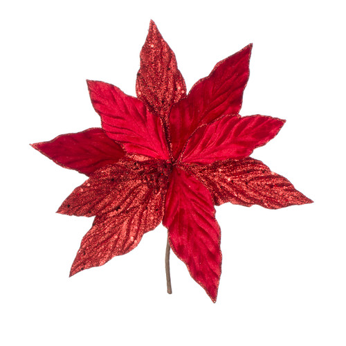 Red Velvet Poinsettia Pick With Glitter 11.5 X 11.75 Inches N274-FC01349644