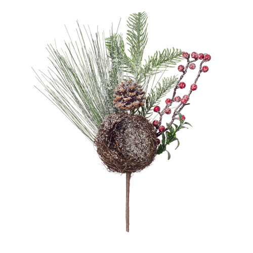 Christmas Pine Mix Pick With Bird Nest 7.9 X 12Inches N274-FC01357731