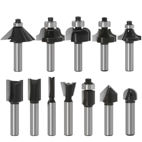 Color: In bulk - 12-Piece 8-handle black woodworking cutter set Q119-CJJZGJGJ00804-In bulk