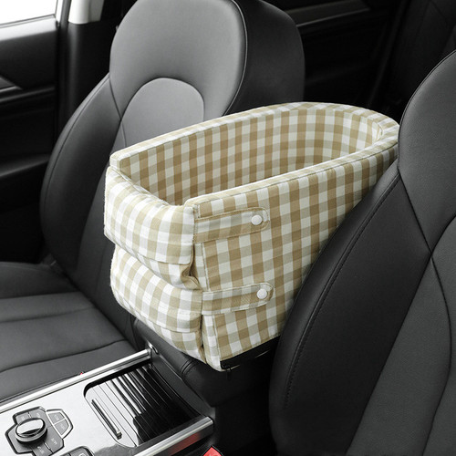 Color: Small lattice coffee white - Portable Pet Dog Car Seat Central Control Nonslip Dog Carriers  Q119-CJGJ119839601AZ