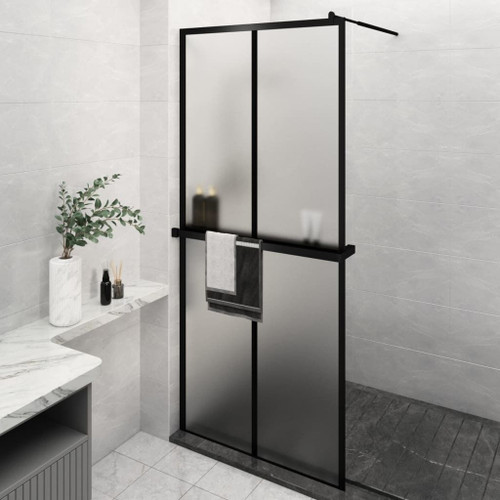 Walk-in Shower Wall with Shelf Black 39.4"x76.8" ESG Glass&Aluminum A949-3185470