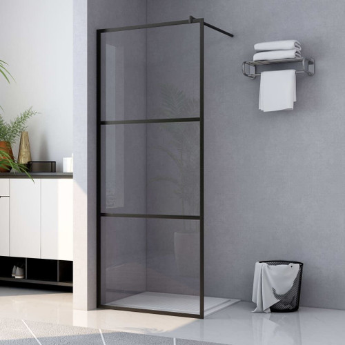 Walk-in Shower Wall with Clear ESG Glass Black 39.4"x76.8" A949-149150