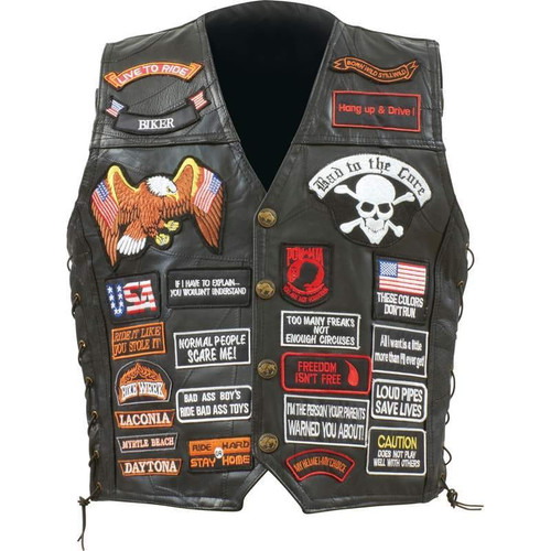 Genuine Buffalo Leather Biker Vest with 42 Patches Q147-GFVBIK422X