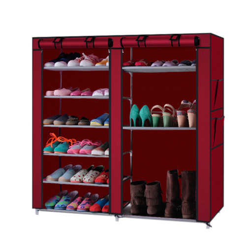 US Non-woven Fabric Shoe  Cabinet 6-layer Double-row 12-compartment Shoe Organzier Container Red wi K484-PHO_0S88REZP_US