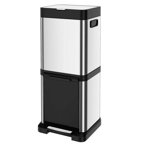 US GARVEE 34L Kitchen Trash Can Lid Fingerprint-Proof Stainless Steel Classified Recycle Rubbish Bin K484-PHO_0YMKB68S_US