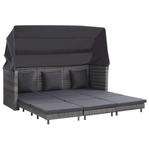 Extendable 3-Seater Sofa Bed with Roof Poly Rattan Gray A949-46077
