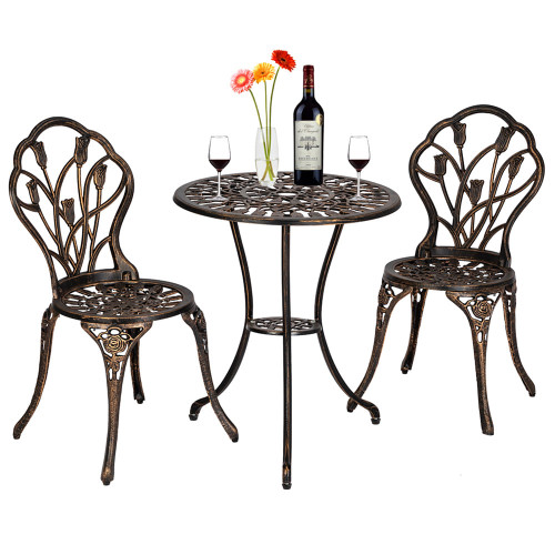 US 3pcs Tulip Bistro Set European Style Outdoor Round Table Bronze K484-PHO_0W2C86VI_US