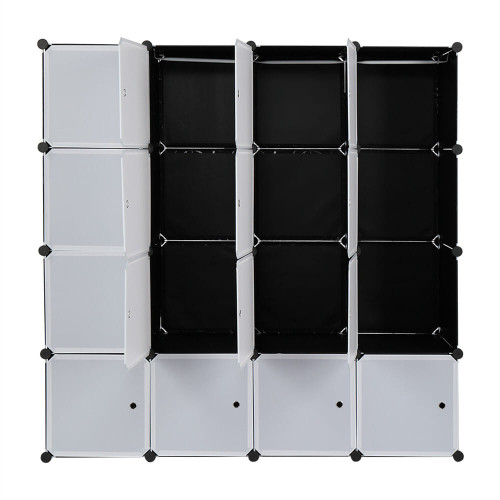 US 4 Tier 16 Cube  Organizer 142*47*142cm Diy Assemble Cabinet With 3 Clothes Hanger Black and White K484-PHO_0RHRQJNP_US