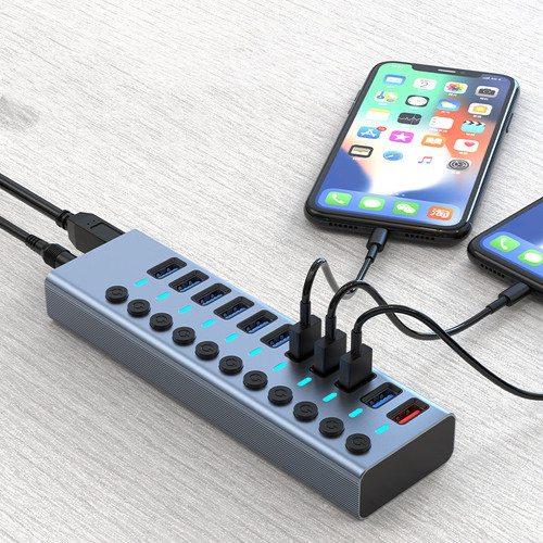 Color: Aluminum alloy metal11 ports, power: 12V - Usb Splitter Multi-Interface Extender With Indepe Q119-CJJD112715003CX