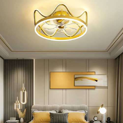 Color: Gold, Electrical outlet: Voice smart model - Creative One Invisible Electric Fan Chandelier Q119-CJJD163666306FU