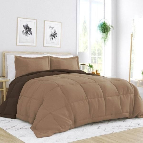 King/Cal King 3-Piece Microfiber Reversible Comforter Set in Taupe Brown Q280-TACA4499