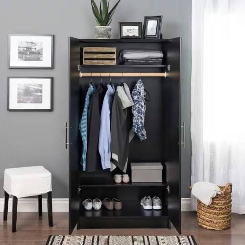 Black Freestanding Bedroom Cabinet Armoire Wardrobe Closet with Hanging Rail Q280-BLFGCW189283647