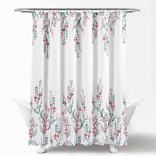 72-inch White Blue Coral Watercolor Floral Shower Curtain Q280-FLWCSFD367272