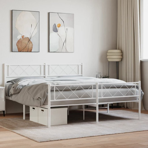 Metal Bed Frame White Powder-Coated Steel King Size A949-372346