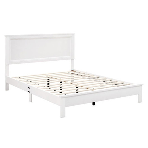 Queen Size Bed Frame Platform Slat High Headboard Bedroom with Rubber Wood Leg-White - Color: White D681-HU10900WH-Q