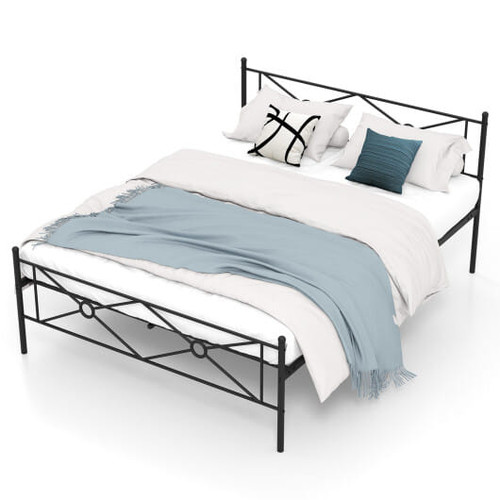 Full/Queen Size Metal Platform Bed Frame with Headboard and Footboard-Queen Size - Color: Black - S D681-HU10425DK-Q