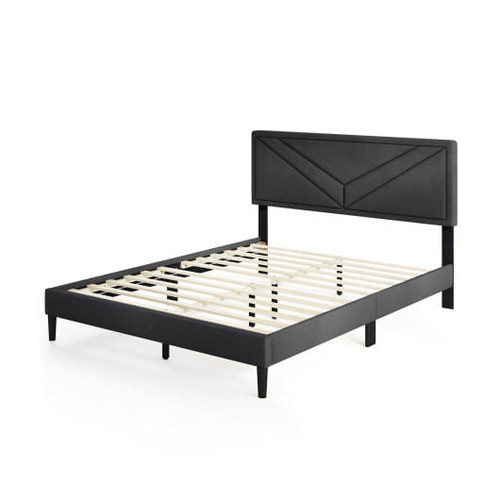 Upholstered Platform Bed with Tufted Headboard and Wooden Slats-Queen Size - Color: Gray - Size: Qu D681-HU10907GR-Q