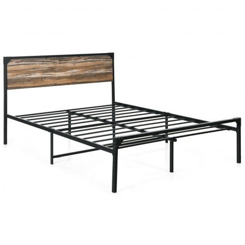 Platform Full/Queen Bed with Rustic Headboard and Footboard-Full Size - Color: Black - Size: Full S D681-HU10110-F