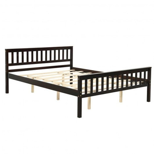 Queen Wood Platform Bed with Headboard - Color: Espresso - Size: Queen Size D681-HU10030