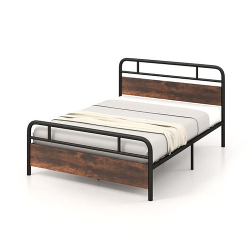 Twin/Full/Queen Size Bed Frame with Industrial Headboard-Queen Size - Color: Black - Size: Queen Si D681-HU10455-Q