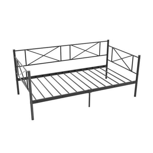 Twin Size Platform Bed with Heavy-duty Metal Slat Support-Black - Color: Black D681-HU10776DK