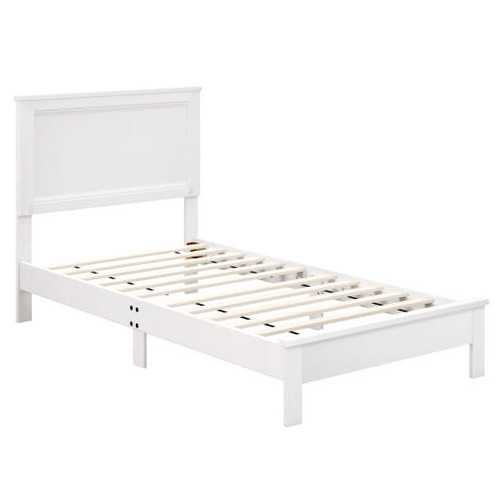 Twin Size Wooden Bed Frame with Headboard and Slat Support-White - Color: White - Size: Twin Size D681-HU10900WH-T