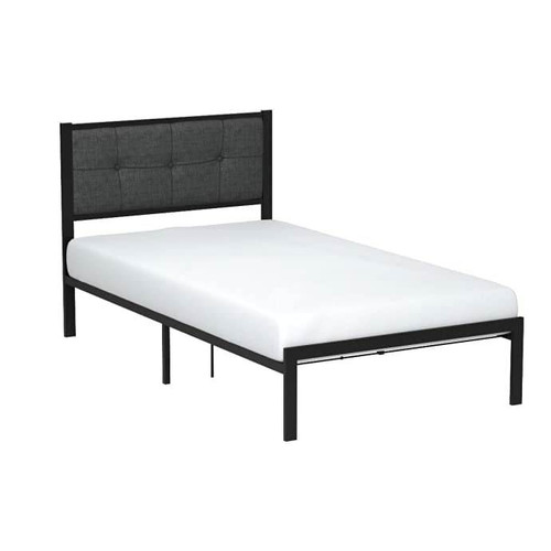 Twin Metal Platform Bed Frame with Gray Button Tufted Upholstered Headboard Q280-TWSCGUBF99493671